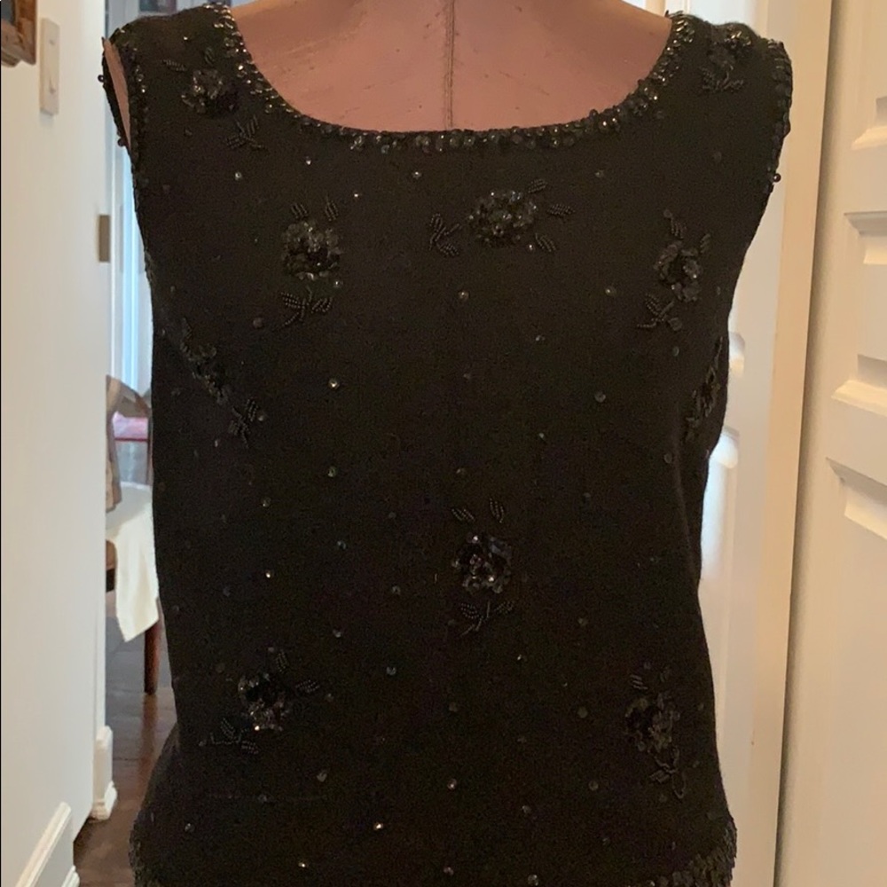 Vintage Beaded/Sequence Lining Black Top.